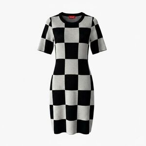 STAUD Black and White Checkered Mini Dress